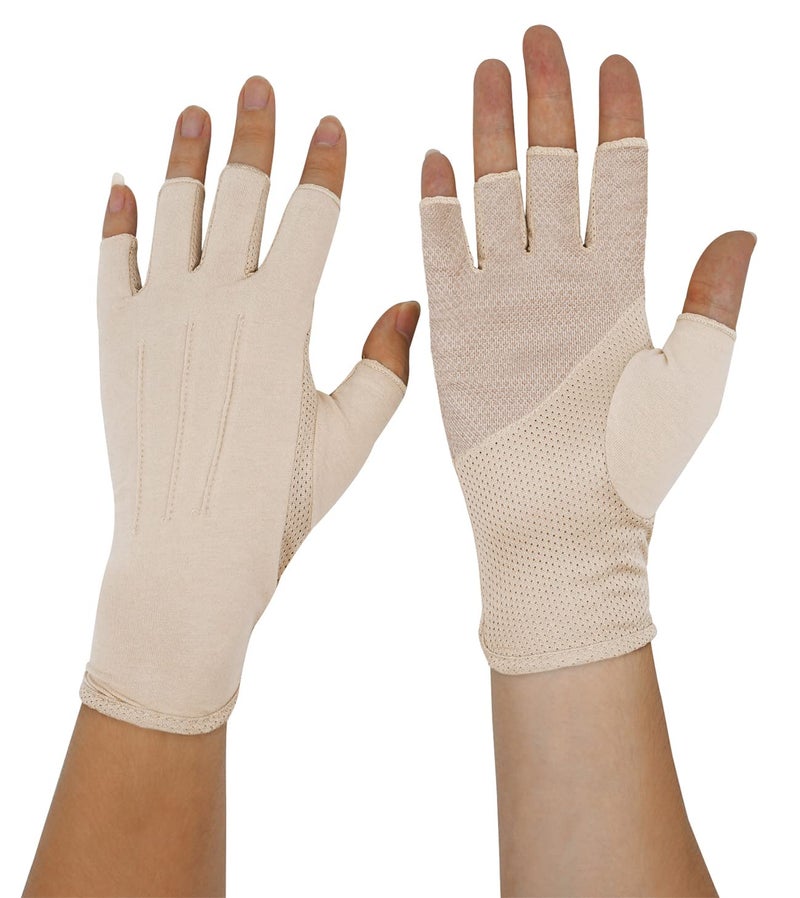 Bienvenu Mens Summer UV Protection Half Finger Outdoor Hiking Driving Cycling Riding Cotton Sunblock Gloves, Khaki - Image 1
